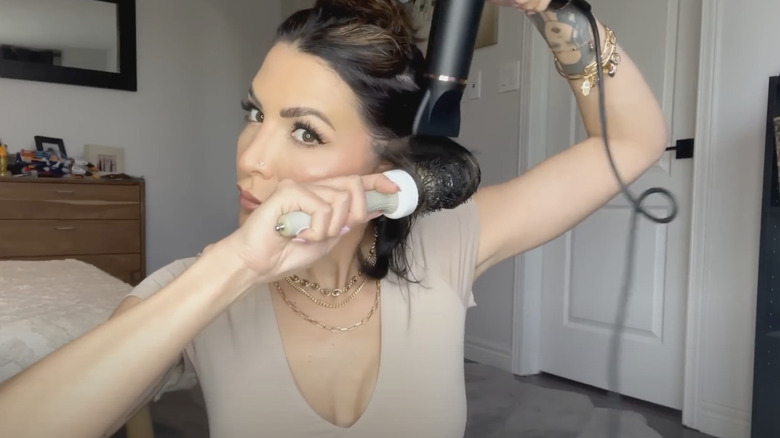 hair being blow dried