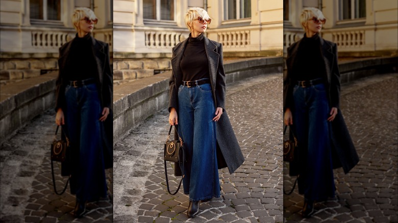 Gray goat dark blue wide-legged jeans