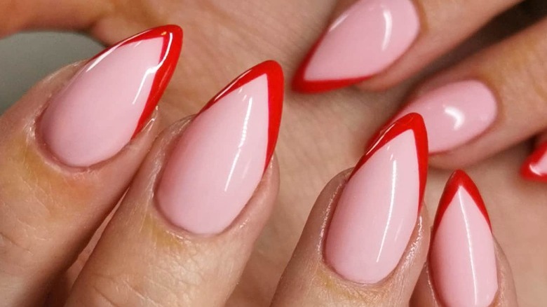Pink and red tapered French manicure
