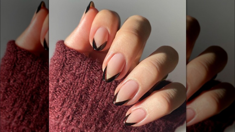 Chestnut brown chevron French manicure