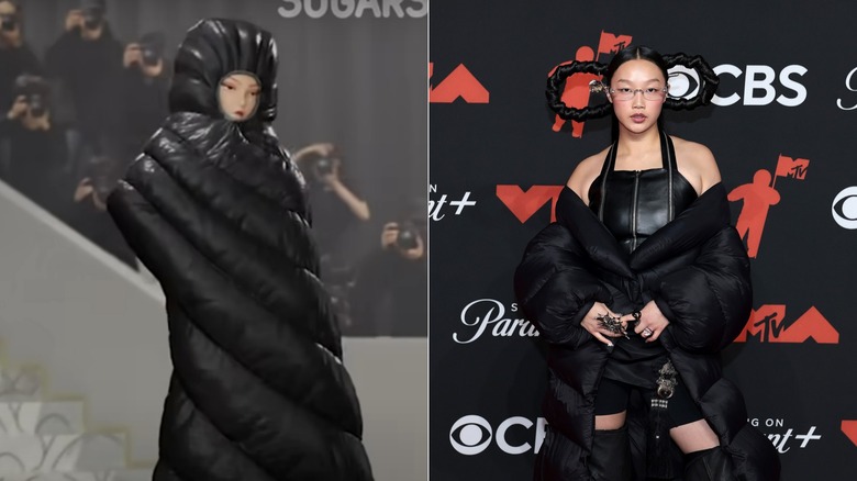 Mira in "KPop Demon Hunters" and Audrey Nuna wearing an all-black outfit at the 2025 VMAs