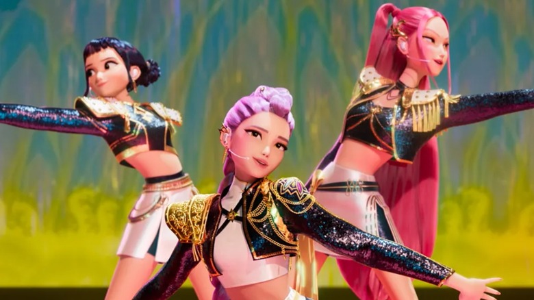 Mira, Zoey, and Rumi performing as Huntr/x in Netflix's 