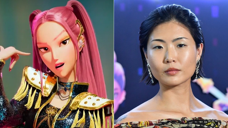 Mira from "KPop Demon Hunters" and May Hong posing with slicked-back hair