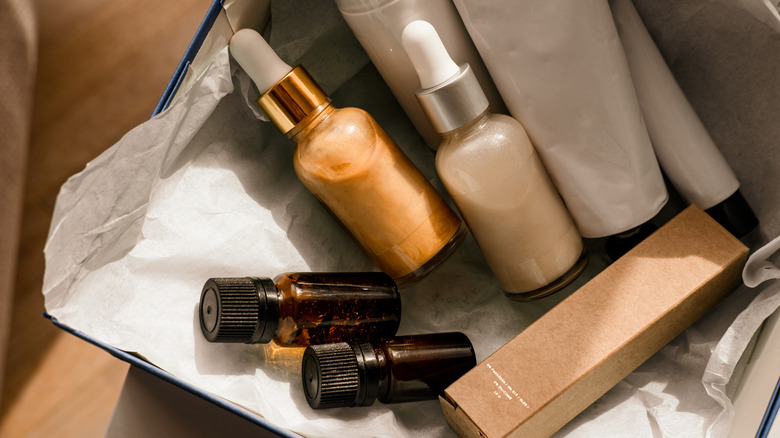 box filled with beauty products