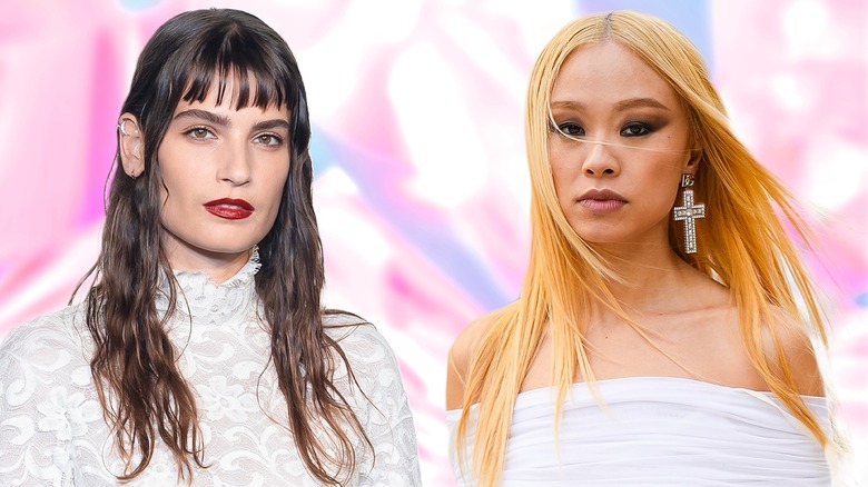 Women wearing white dresses, red and neutral lipstick