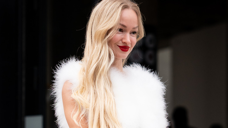 Woman in fluffy white dress