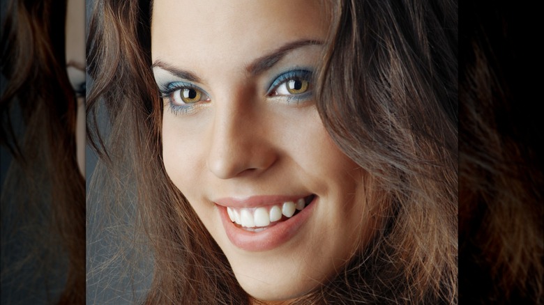 Powder blue eyeshadow and neutral lip