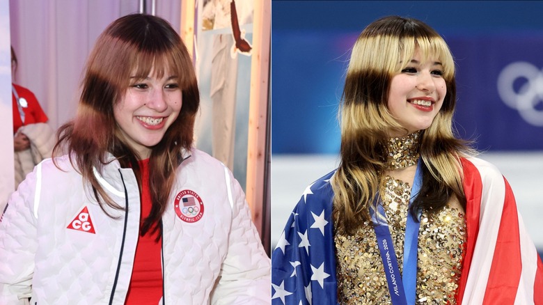 Alysa Liu's signature halo hair before and after getting it professionally dyed