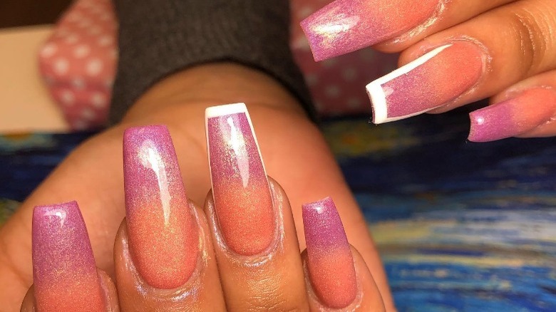 pink and orange metallic ombré nails