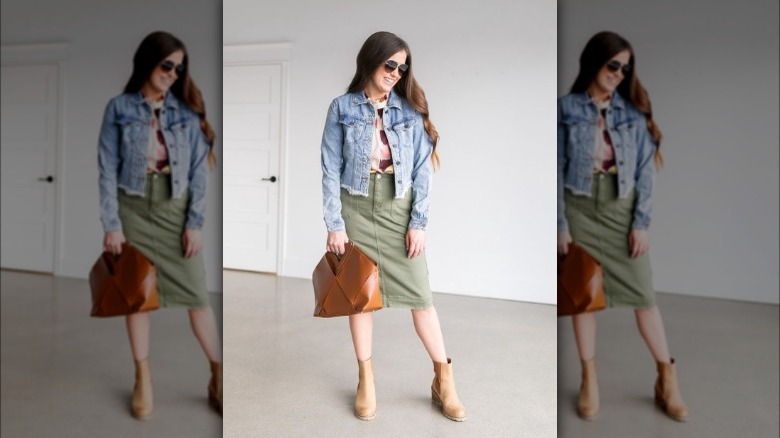 Woman in green cargo skirt