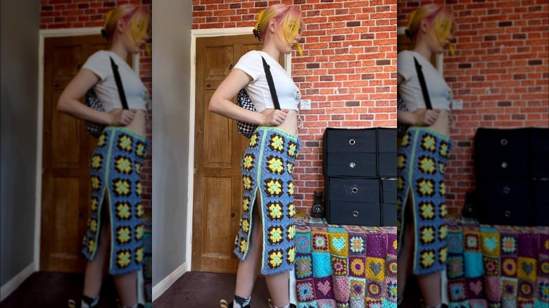 Woman wearing crochet midi skirt