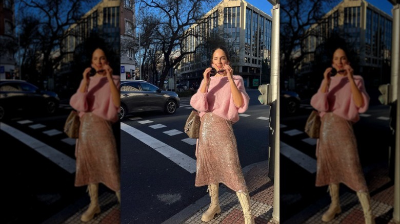 Woman in a sequin skirt