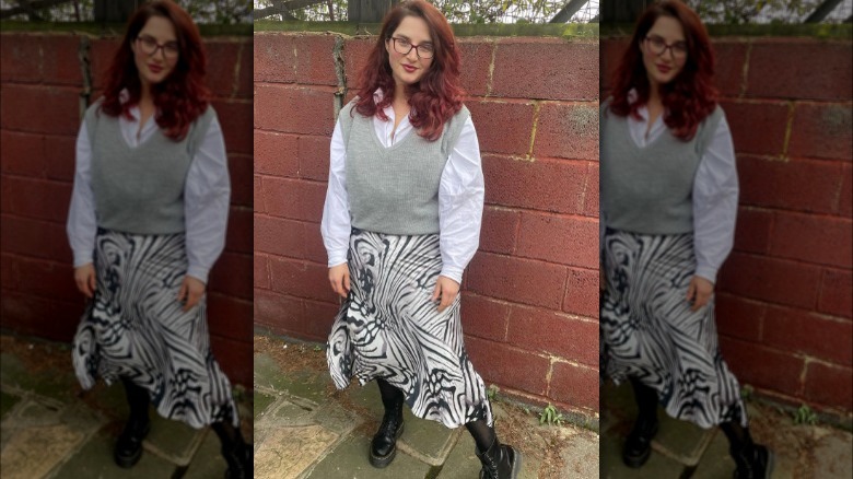 Woman wearing tie-dye midi skirt