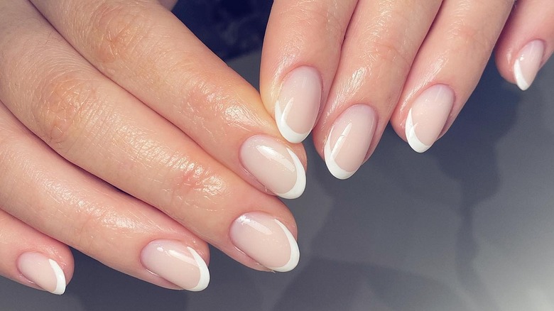 Oval milky French manicure 