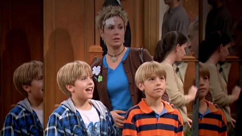 Dylan Sprouse, Cole Sprouse, and Kim Rhodes filming The Suite Life of Zack & Cody