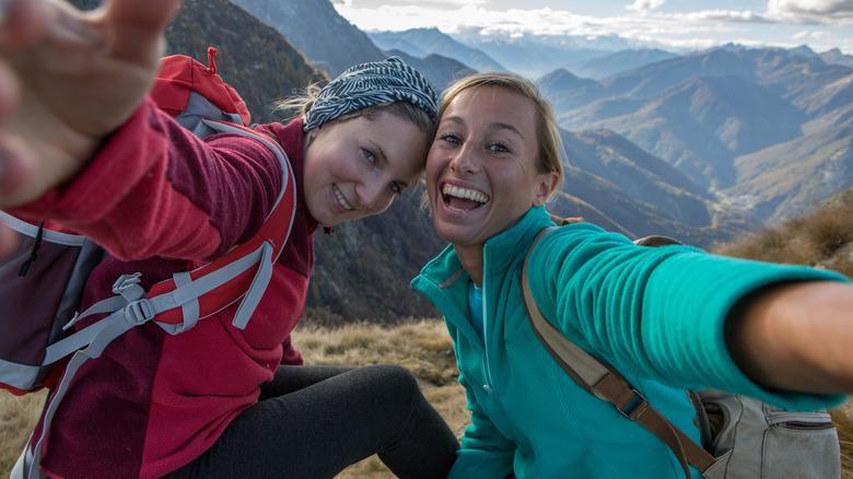 Energetic women hiking