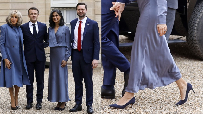 Usha Vance and JD Vance meeting Emanuel and Brigitte Macron in Paris, France