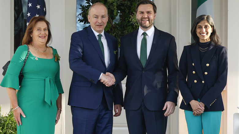 Usha Vance and JD Vance on St Patrick's day with Taoiseach Micheál Martin and Mary O'Shea
