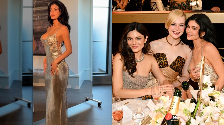 Kylie Jenner getting dressed for the 2025 Golden Globes