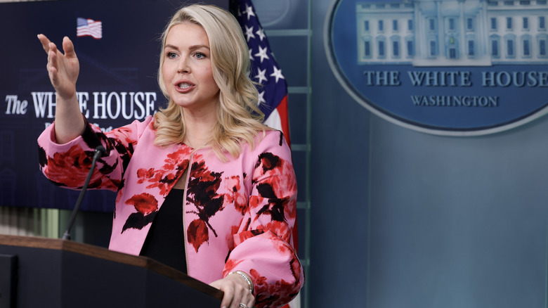 Karoline Leavitt in a floral jacket