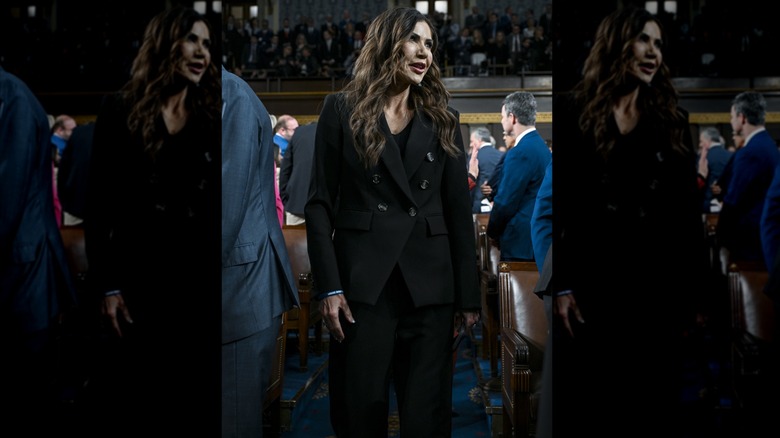 Kristi Noem wearing a black pantsuit at the 2026 State of the Union