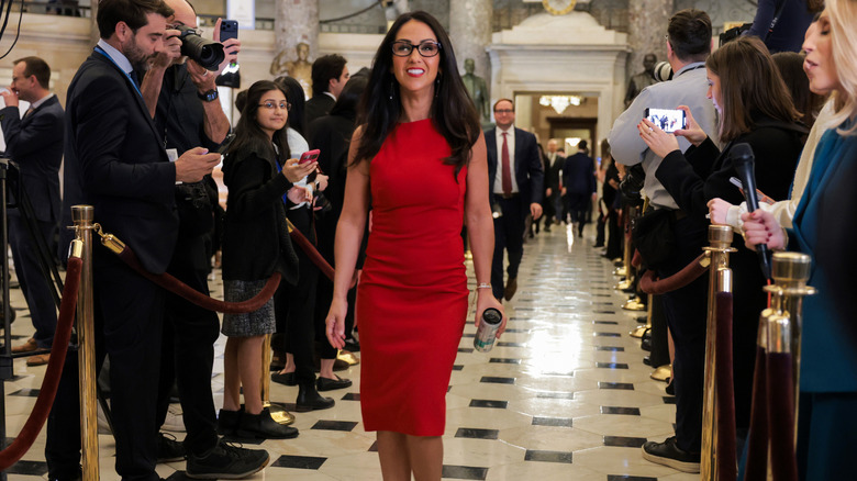 Lauren Boebert wearing a red, tight, sheath dress at the 2026 State of the Union