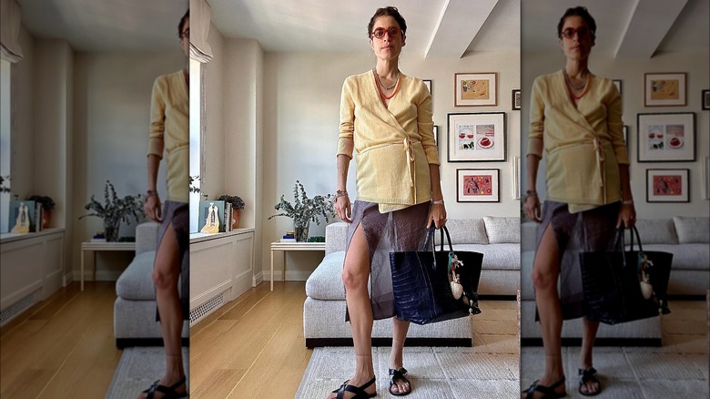 Person wearing a sheer skirt