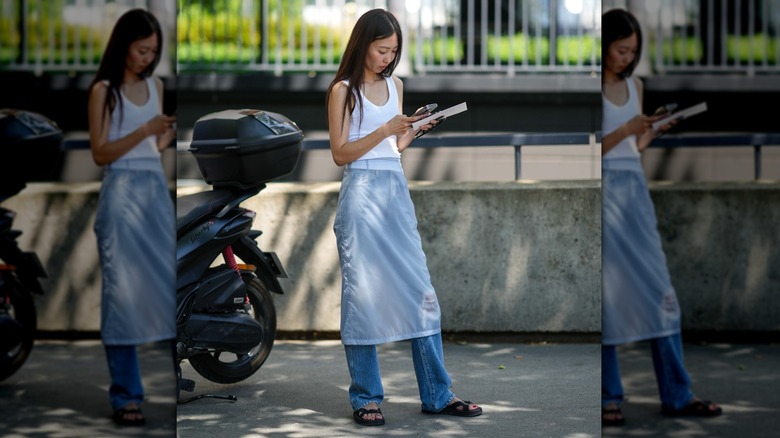 Sheer skirt over jeans