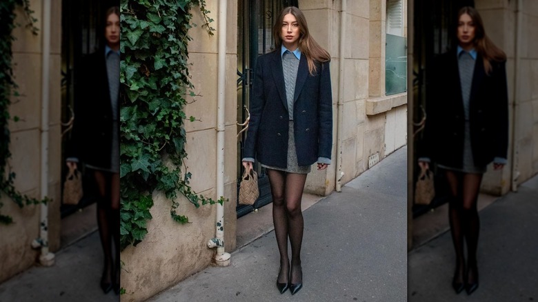 Woman in navy blazer