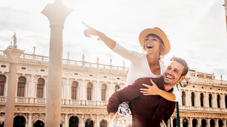 Couple exploring foreign city