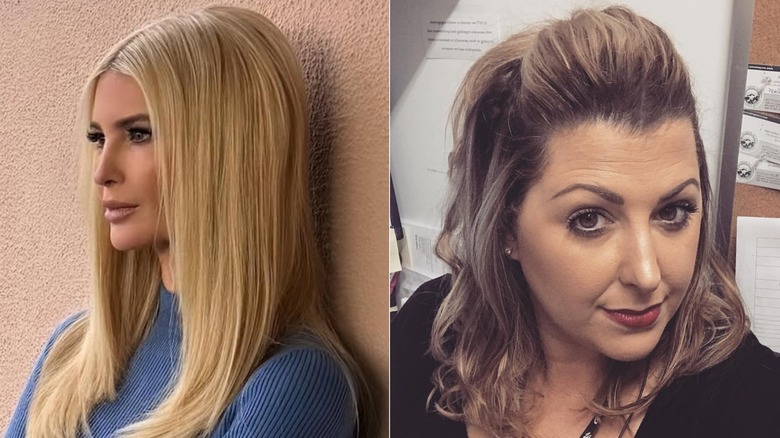 Ivanka Trump wearing a Bumpit and another woman wearing a Bumpit with a half-up half-down style