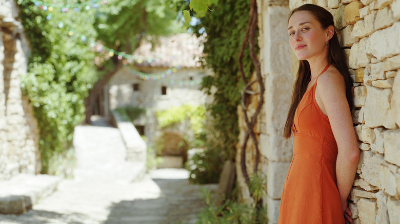 Woman in orange dress 