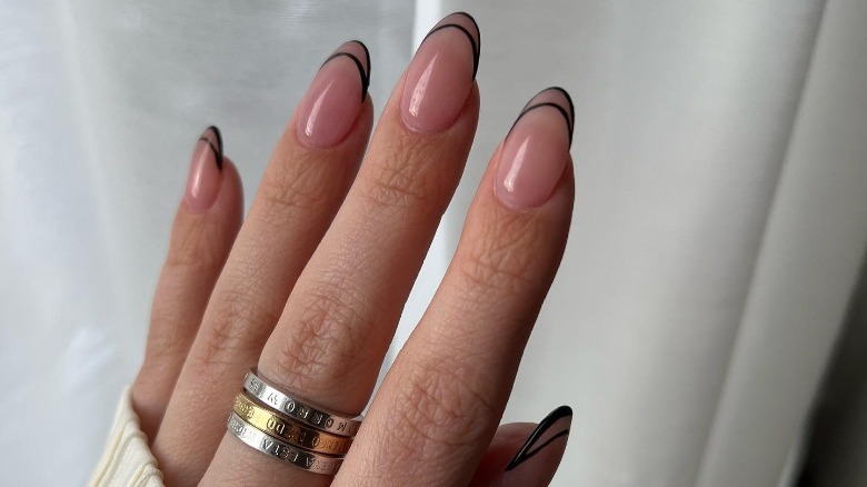 double french tip patent leather manicure