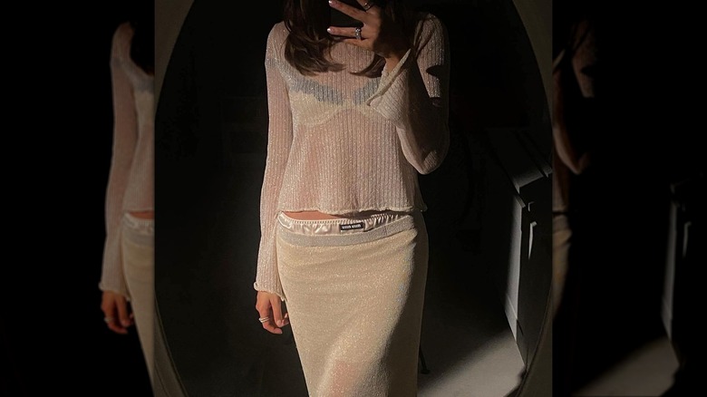 glittery knit set with silk briefs