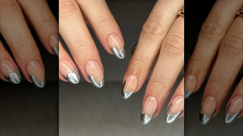 liquid French manicure nails in silver