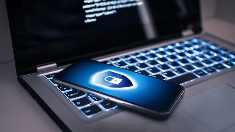 phone with lock on laptop