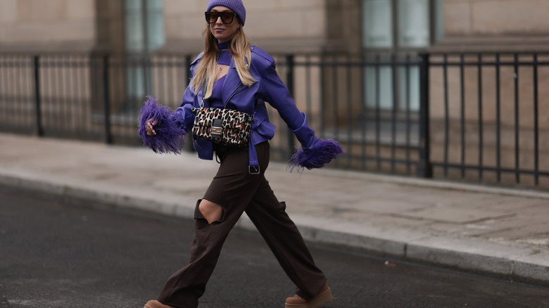 woman with leopard print bag