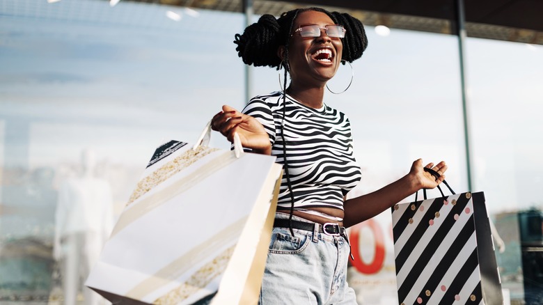 happy woman shopping