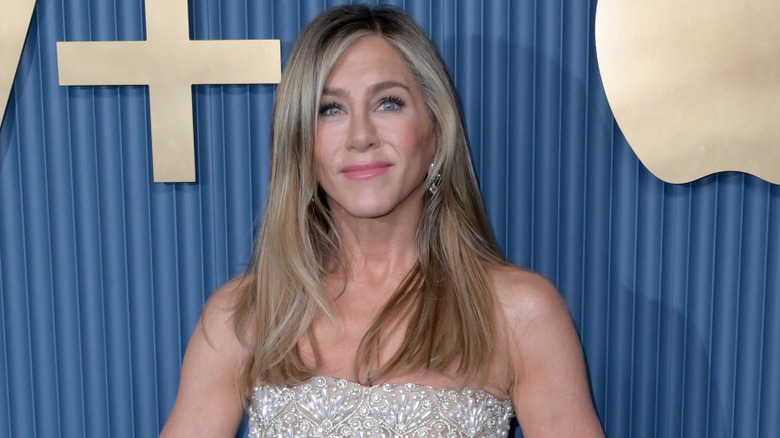 Jennifer Aniston promoting "The Morning Show" in a sparkly white dress