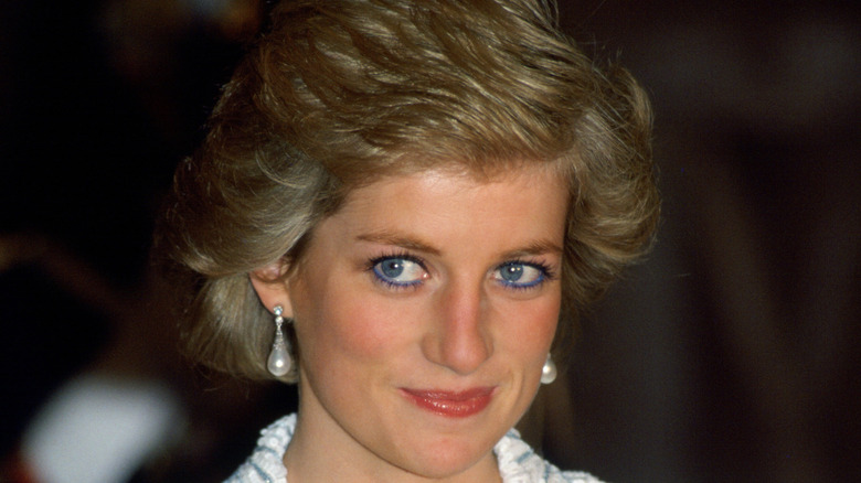 Princess Diana posing in the '80s with blue eyeliner