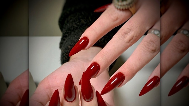 Red almond shaped manicure