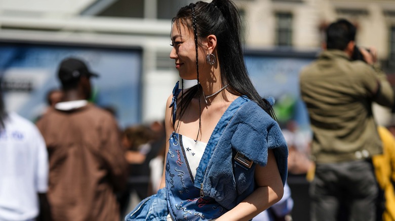 Woman in pink blazer
