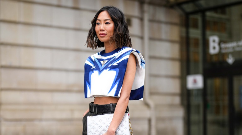woman with tousled shattered chin-length hair
