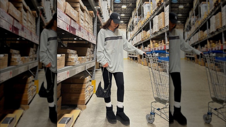 person in leggings and boots