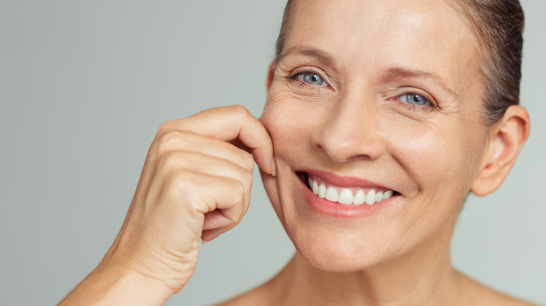 Woman with elastic skin