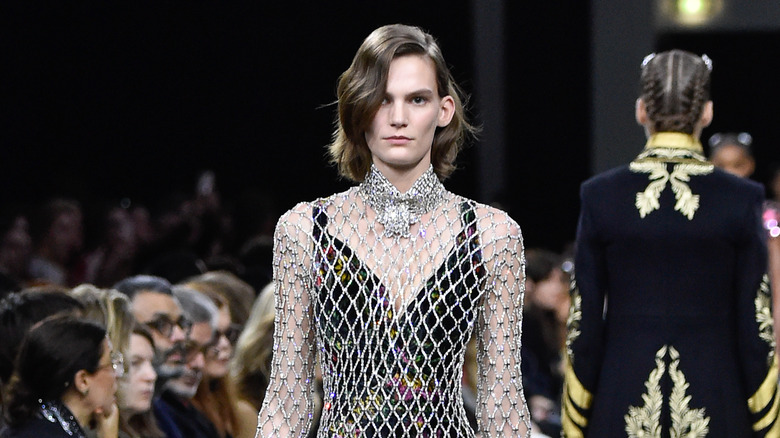 model walking Paco Rabanne show