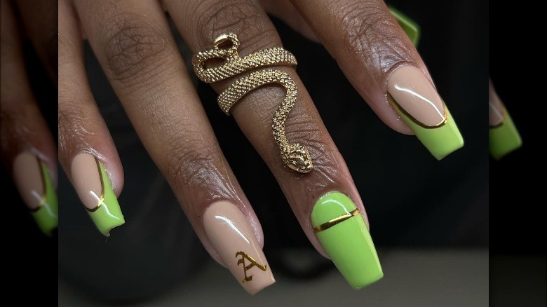 Apple green accent nails