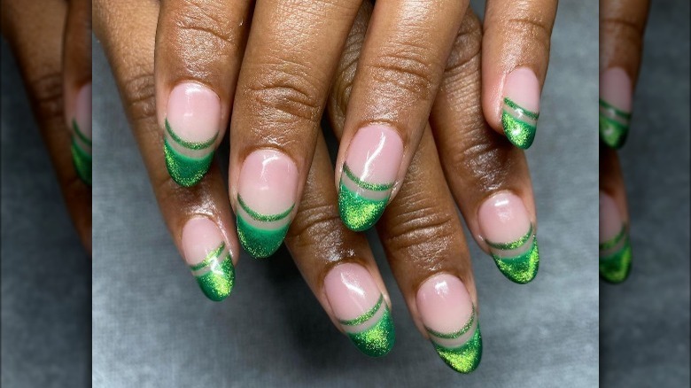 Holographic green French tips