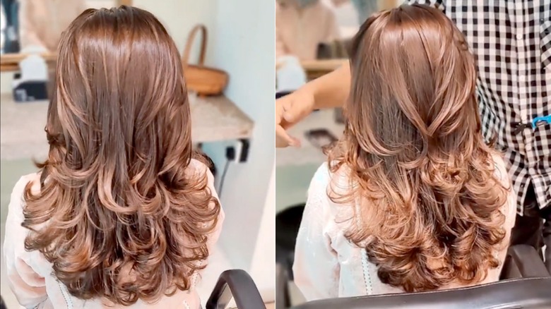 Long curled step haircut