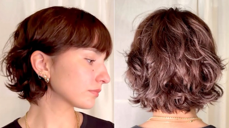 Woman with short layered haircut